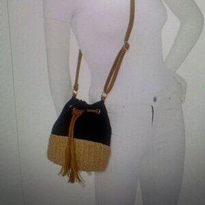 BLACK LINEN TWO TONE BUCKET CROSSBODY - BRAND NEW WITH TAGS